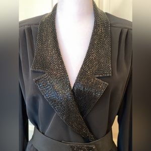 D’Ore Black Tuxedo Beaded Wrap Dress. Women’s Cocktail Attire.